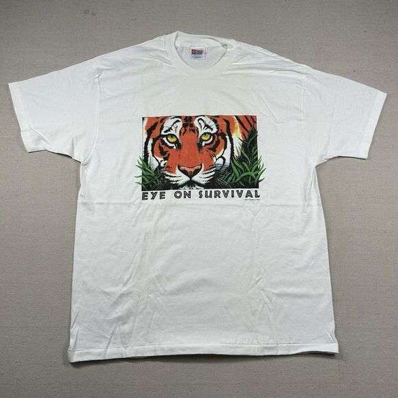 Vintage Hanes Tiger Shirt Mens XL Survival‎ Nature Extinction 90s Conservation - Picture 1 of 13